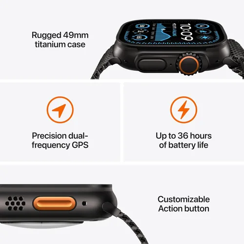 Vista 3 de Apple Watch Ultra 2 [GPS + Celular 49mm] - Caja de titanio negro con correa negra Trail Loop, S/M (Renovado)