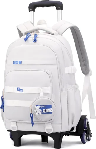 Vista 8 de Mochila con ruedas para niñas, mochila con ruedas para niños, mochila escolar con ruedas 2 ruedas - negro