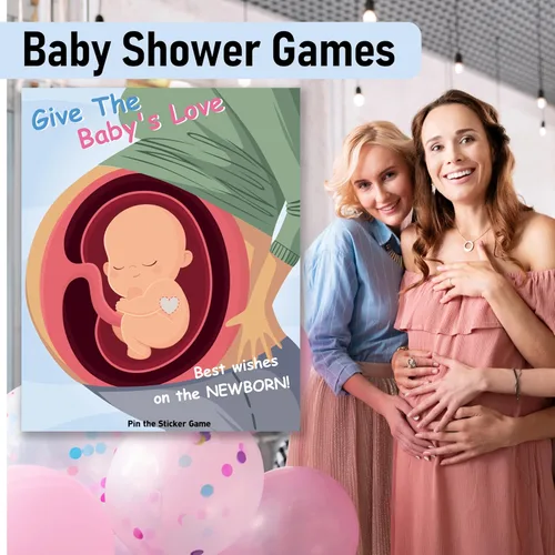 Vista 5 de Juegos de baby shower, recuerdos de fiesta, pin the heart en los juegos del bebé, decoraciones de baby shower, suministros de fiesta de cumpleaños