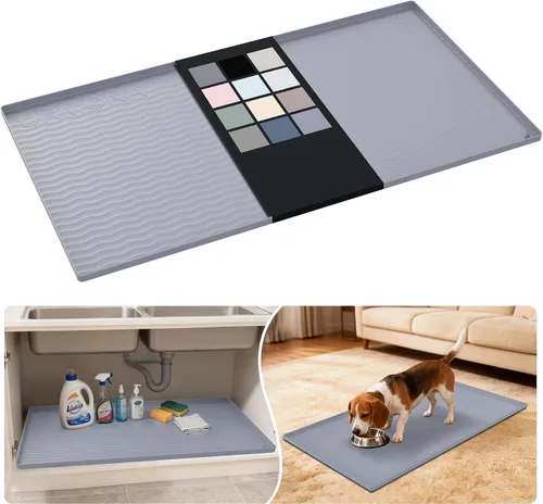 Vista 114 de URMONA - Tapete de silicona impermeable para debajo del fregadero, 16 x 10 Beige
