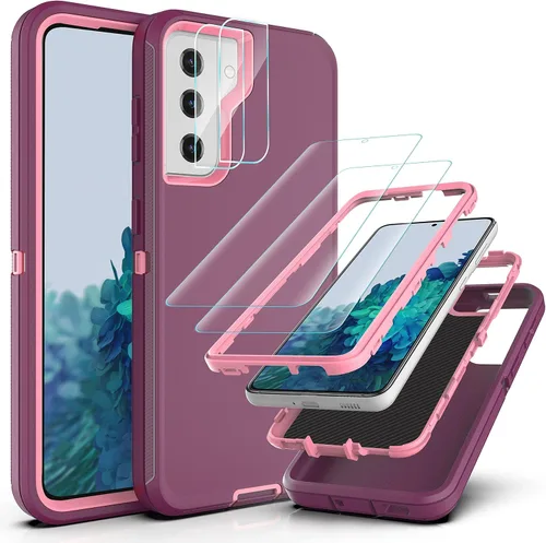 Vista 8 de Funda resistente 3 en 1 para Galaxy S21 (no para S21 Plus), con película de TPU flexible y película de lente de cámara, paquete de 2 fundas