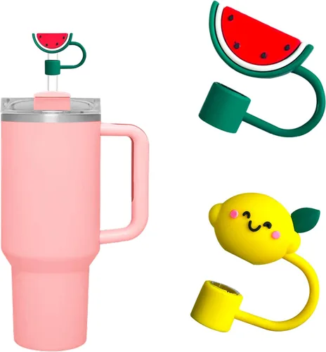 Vista 9 de WELTAZ Juego de 2 fundas de paja de manzana para Stanley Cup, color rojo, 0.394 in de diámetro, aptas para lavavajillas, fundas reutilizables