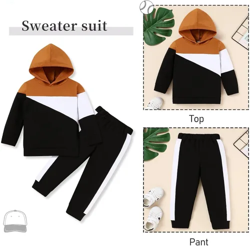 Vista 7 de Conjunto de 2 piezas de sudadera con capucha de manga larga y pantalones para bebé niño