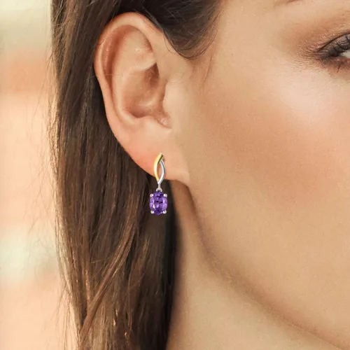 Vista 4 de 925 Sterling Silver and 10K Yellow Gold 8X6MM Oval Gemstone Birthstone Infinity Dangle Drop Earrings For Women