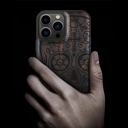 Vista 2 de Carveit Funda magnética de madera para iPhone 13 Pro Max [madera natural y TPU suave negro] Funda protectora de madera única y elegante a prueba