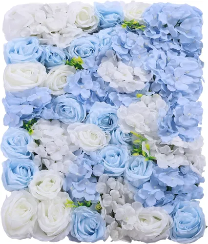 Vista 33 de Paneles de flores artificiales para decoración de pared, 6 piezas de rosas falsas, peonía, eucalipto, telón de fondo de pared de rosas para fiesta 6