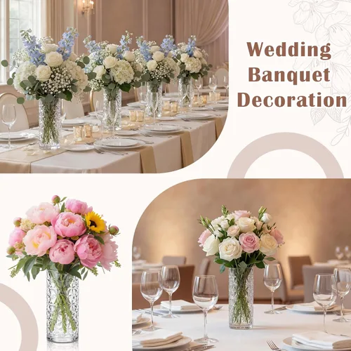 Vista 6 de Mumufy 24 piezas de jarrones de flores de plástico en masa, pequeños jarrones transparentes para centros de mesa, decoraciones de boda, banquetes