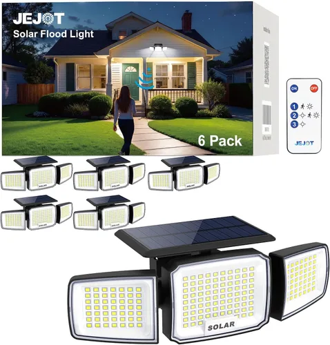 Vista 19 de JEJOT Paquete de 6 luces solares con sensor de movimiento para exteriores, impermeables, 270° de ángulo amplio, 3 modos, luces solares de pared