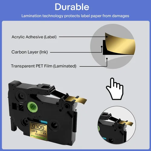 Vista 3 de GREENCYCLE Cinta para etiquetadora Brother P-Touch TZe-831 TZ-831 de 0.472 in 0.47 laminada TZe TZ Gold Tape para PT-D210 PT-D600 PT-H110 PT-1230, 2
