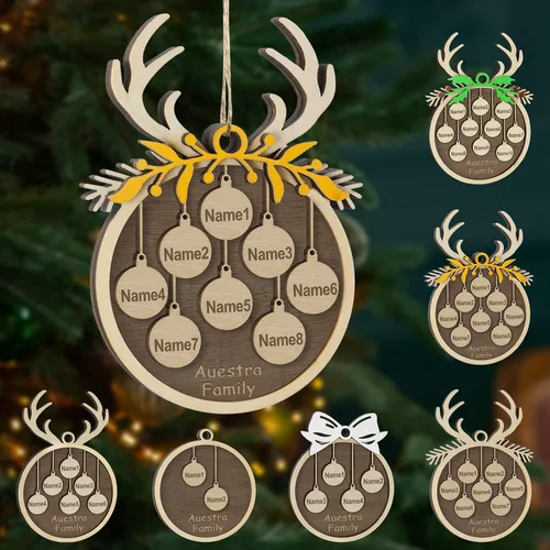 Vista 11 de Adornos de Navidad personalizados, familia de 1 nombre, adornos de Navidad de madera personalizados, decoración personalizada, decoración de árbol