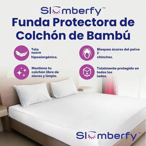 Vista 2 de Funda de colchón impermeable de Slumberfy Protector de colchón hipoalergénico de bambú Funda de colchón de tamaño individual con cremallera - 39