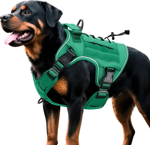 Vista 25 de Arnés táctico para perros grandes, chaleco reflectante ajustable sin tirones con sistema Molle, control de grado militar K9 para entrenamiento