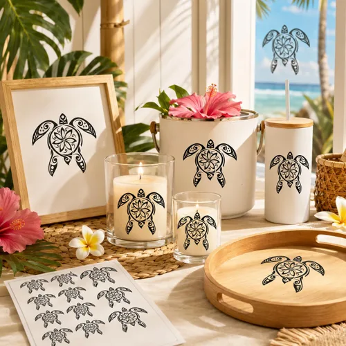 Vista 6 de Tatuaje temporal tortugas negro maorí tribal cuerpo arte adhesivo transferencia para brazos hombro azteca polinesio samoano hawaiano para hombres