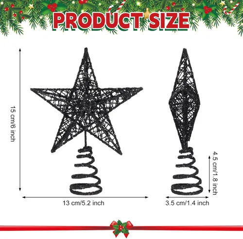 Vista 2 de Blulu Estrella de Navidad para Árbol de 6 Pulgadas, Estrella 3D de Metal con Purpurina, Decoración Hueca Pequeña para Fiestas de Navidad, Decoración