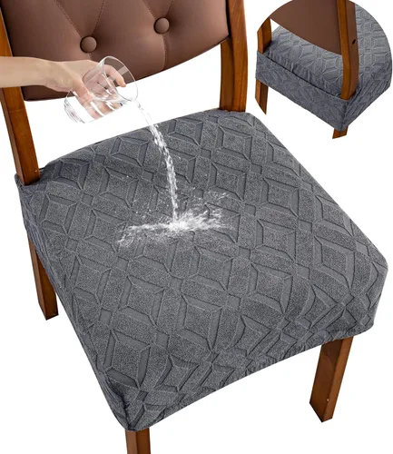 Vista 15 de Genina Juego de 2 fundas impermeables para sillas de comedor, fundas elásticas de jacquard extraíbles y lavables, sin fundas traseras, color beige