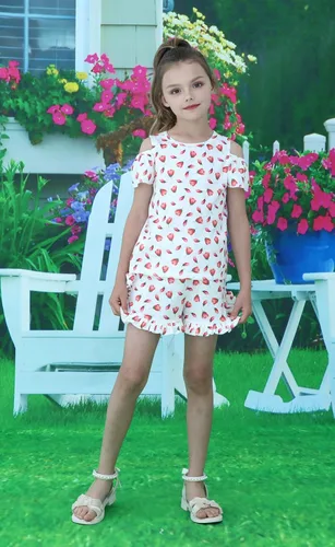 Vista 3 de Conjunto de camiseta sin mangas y shorts para niñas, ropa para verano, set de 2 piezas, 2 a 7 años