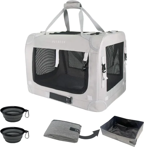 Vista 9 de Transportín para gatos extra grande de Petseek con lados blandos, portátil, para perros pequeños, para 2 gatos, 61 cm x 41.9 cm x 40.6 cm, diseño
