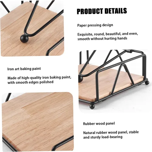 Vista 7 de Metal Napkin Holder with Weighted Tension Arm & Wooden Base, Rustic Dispenser for Table & Kitchen, Black