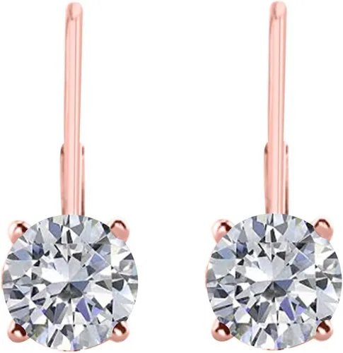 Vista 2 de MauliJewels 0.30 Carat Round Lab Grown Diamond Leverback Earrings for Women in 14K Rose, White & Yellow Gold, 4-Prong Design, H-I Color SI1 Clarity