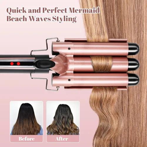 Vista 5 de Varita rizadora 5 en 1, rizador de pelo de 3 barriles All-in-One, 30s Rapid Heating, 1H Auto Shut-Off, Anti-Scald, Long-Lasting Volume, Dual