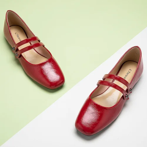 Vista 2 de C.Paravano - Zapatos de cuero tipo Mary Jane para mujer, planos, de punta cuadrada