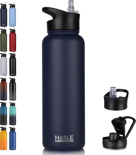 Vista 66 de HASLE OUTFITTERS Botella de agua aislada de 22 onzas, botella de agua de acero inoxidable de doble pared de boca ancha con tapa de popote y tapa