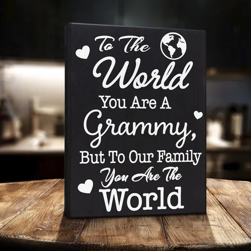 Vista 5 de JennyGems Regalos de Grammy – Cartel de madera «To The World You Are A Grammy But To Family You Are World» – Estante sentimental o decoración