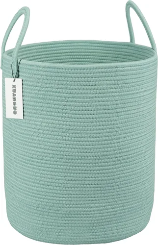Vista 8 de XUANGUO Cesta de cuerda de algodón negro para ropa sucia, cesta de almacenamiento tejida para sala de estar, dormitorio, cesta de cuerda alta