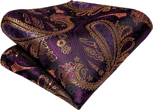 Vista 68 de Hi-Tie Corbatas de seda para hombre, diseño de cachemira a rayas, con bolsillo, gemelos cuadrados, conjunto formal de negocios