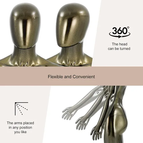 Vista 5 de Maniquí masculino y femenino de cuerpo completo de bronce, 2 piezas de maniquíes ajustables soporte de maniquíes realistas juego de exhibición