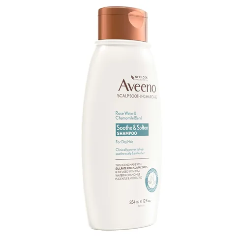 Vista 6 de Aveeno Champú de agua de rosas y manzanilla para cabello seco, hidratante