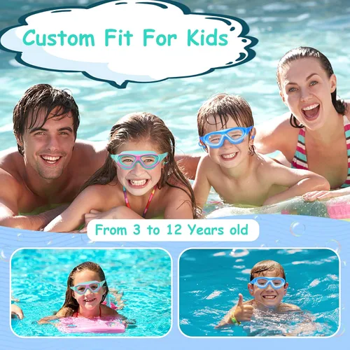 Vista 7 de Vvinca Gafas de natación para niños de 3 a 12 años, diseño mejorado 2024 con tapón para la oreja y la nariz, visión amplia, antivaho sin fugas