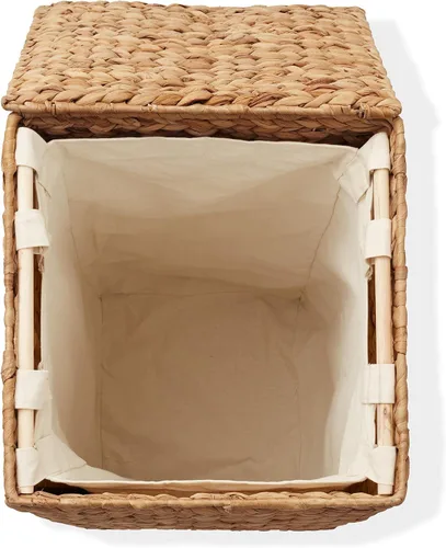 Vista 7 de Casafield Canasta para la Ropa Sucia con Tapa y Bolsa Extraíble - Canela, Canasta Cuadrada Tejida de Jacinto de Agua para Organizar Ropa y Toallas