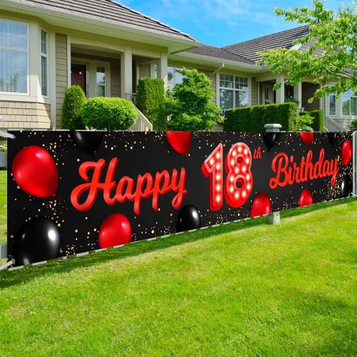 Vista 43 de Cartel de feliz cumpleaños número 10 color rojo y negro, globos para decoración temática para patio, jardín, niñas, mujeres, princesas, decoraciones