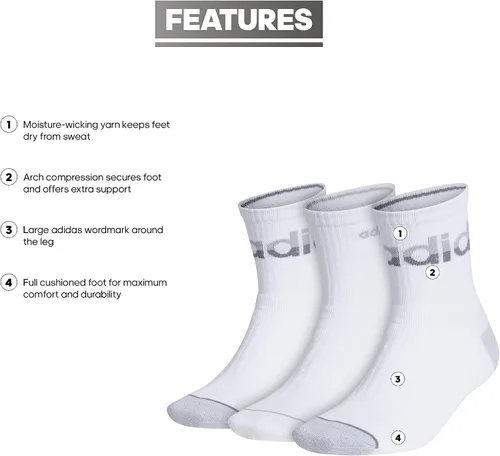 Vista 2 de adidas Calcetines lineales de cuarto alto para hombre 3 pares