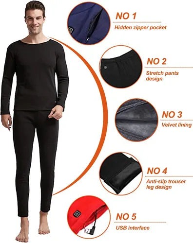 Vista 4 de TRUNYAQI Conjunto de ropa interior térmica térmica eléctrica para hombre, ropa interior deportiva de invierno al aire libre con batería