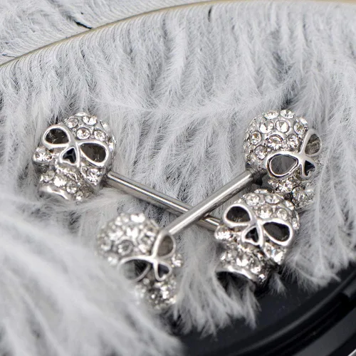 Vista 8 de OUFER 2 anillos de pezón de acero quirúrgico 14G 316L con circonita cúbica transparente para pezones piercing para pezón Metal circonita cúbica
