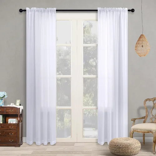 Vista 65 de KOUFALL Juego de 2 cortinas de puerta francesa, cortinas de lino para puerta/ventana, cortina transparente boho para cristal lateral delantero
