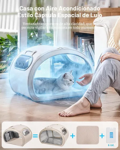 Vista 2 de Pecute Casa de refrigeración para gatos, con alfombrilla de refrigeración para perros pequeños, cama interior para gatos con aislamiento y 6 bolsas