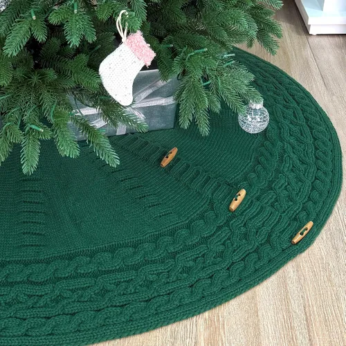 Vista 14 de 36-Inch Cable Sweater Knit Christmas Tree Skirt with Wooden Toggles, Burgundy