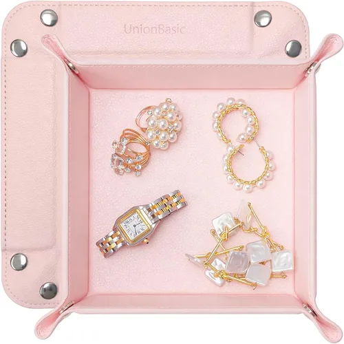 Vista 44 de UnionBasic Bandeja pequeña de valet, bandeja de joyería para anillos, relojes, aretes, organizador de entrada para monedas y llaves, soporte