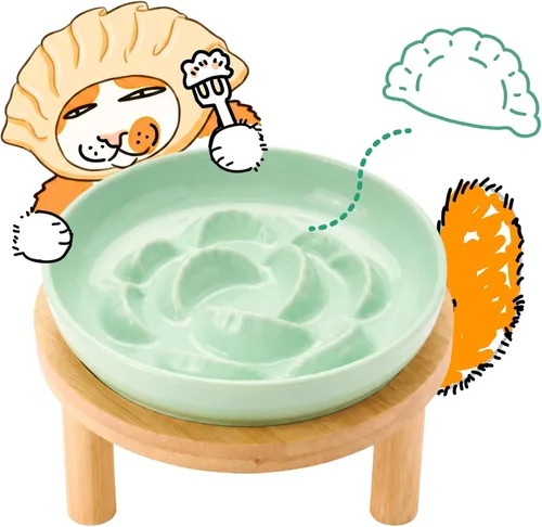 Vista 14 de Cuencos elevados de cerámica para gatos con soporte de bambú, platos elevados de comida para mascotas para gatos y perros pequeños, comedero