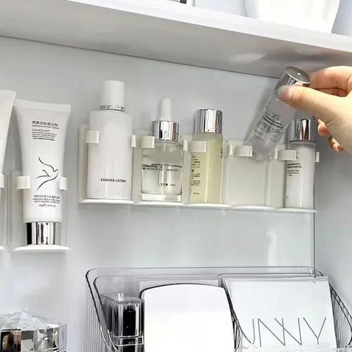 Vista 2 de Estante de almacenamiento multifuncional montado en la pared, organizador de baño, estante de pared sin perforaciones para suministros de baño