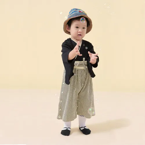 Vista 3 de CRFASIBE Mono para bebé, kimono japonés, de algodón, para niñas, estilo japonés, con 2 pares de calcetines