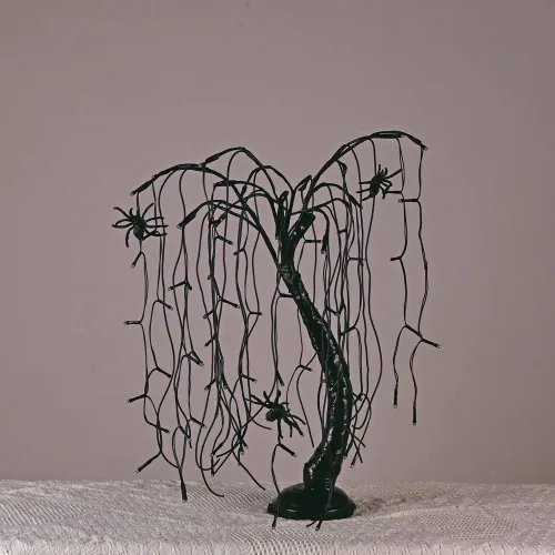 Vista 6 de Luz de bonsái de sauce iluminada de 24 pulgadas para Halloween, 80 luces LED naranjas, lámpara de mesa, árbol artificial, decoración de escritorio