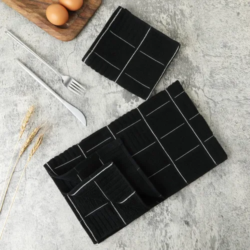 Vista 3 de Juego de toallas y paños de cocina Glynniss, juego de toallas y paños de cocina absorbentes para lavar platos, limpieza y secado, paquete de 8 Negro