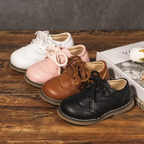 Vista 5 de Zapatos Oxford de piel sintética para niños y niñas, zapatos de vestir de boda para niños pequeños, con cordones, suela de textura antideslizante