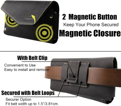 Vista 4 de Topstache Funda de cuero para teléfono celular con clip para cinturón para iPhone 17/16/15/14, Galaxy S25/S24/S23 - Funda de cuero para teléfono