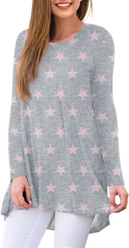 Vista 98 de AWULIFFAN Blusa tipo túnica holgada de manga larga con cuello redondo para mujer