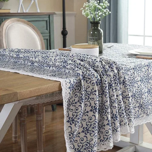 Vista 18 de LeLehome Elome - Mantel cuadrado de estilo bohemio vintage de 36 pulgadas, con encaje de lino y algodón, lavable, para cena y pícnic, cubierta